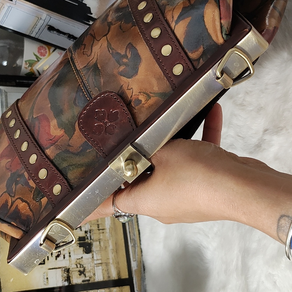 Patricia Nash Floral Painted Leather Satchel in Tan, Brown, Green, Red - Picture 3 of 15